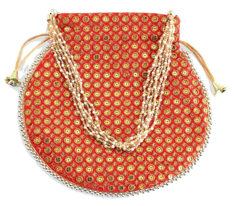 SUMERA WARQ Potli Bag Golden work wedding potli for ladies Gift for women handbags traditional Indian Wristlet with Drawstring Ethnic Embroidery Fashion Potli. - Image 3