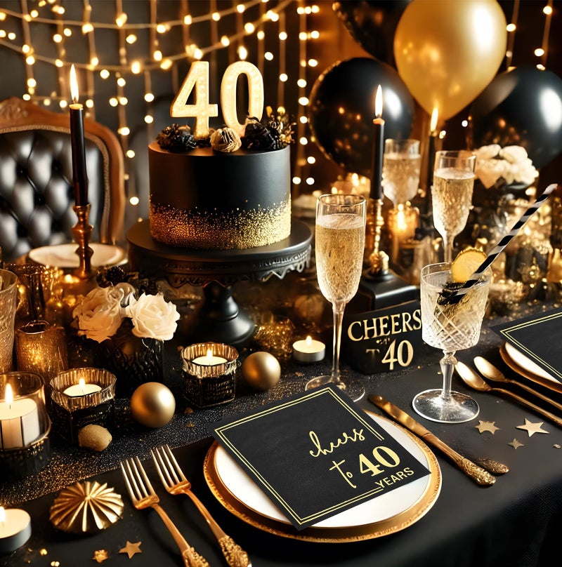 Ottin Black Cheers to 40 Years Cocktail Napkins  5x5 Inches  50 Counts  3-Ply Disposable Party Napkins for 40th Birthdays Decorations  Anniversaries  Weddings  Indoor & Outdoor Celebrations  Gold Foil - Image 3