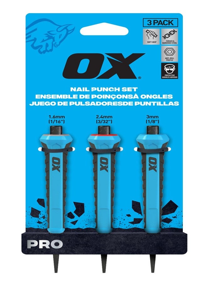OX Pro Nail Set Nail Punch Set with Cushion Grip 3-Pack Color Coded Nail Setter - 1.6 mm, 2.4 mm, 3 mm - Image 2