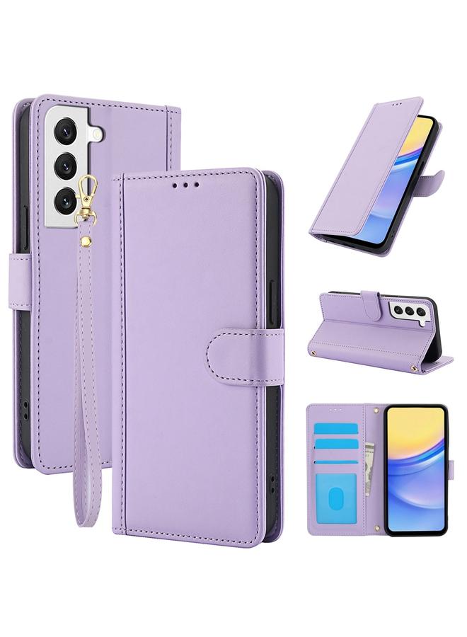 اس-توب جراب لهاتف Samsung Galaxy S22+ 5G بملمس الجلد وفتحات بطاقات بلون نقي مع حبل مزدوج - Image 1