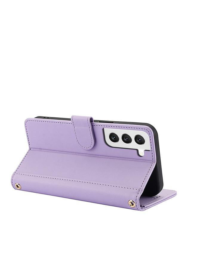 اس-توب جراب لهاتف Samsung Galaxy S22+ 5G بملمس الجلد وفتحات بطاقات بلون نقي مع حبل مزدوج - Image 4