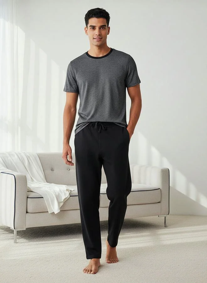 سبلاش فيڤ Men Cotton Textured Drawstring Closure Nightwear Set