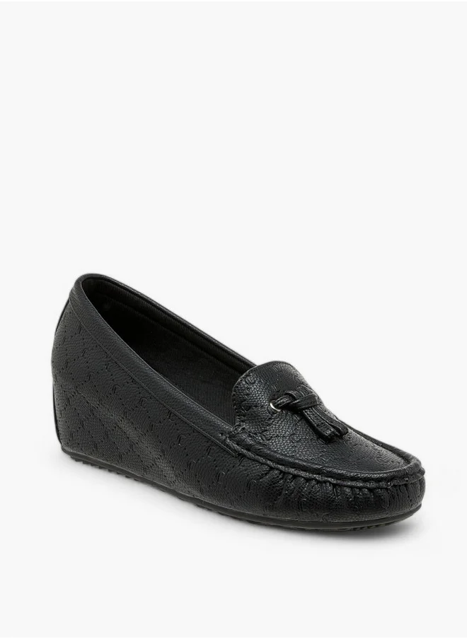 لو كونفورت Monogram Embossed Moccasins with Wedge Heels