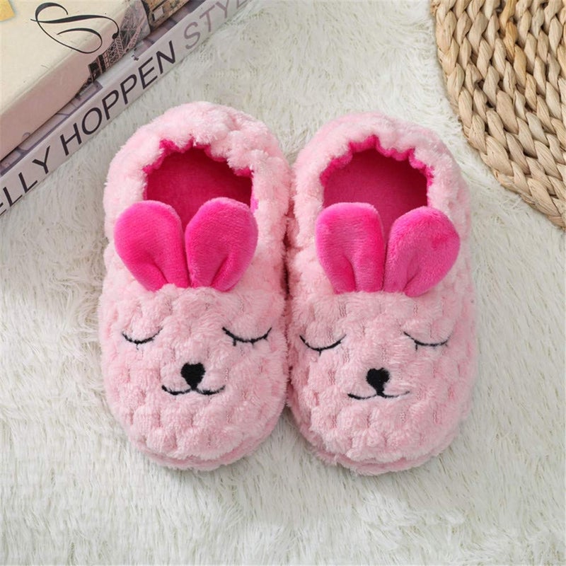 Csfry Toddler Girls' Bunny House Slippers Cartoon Warm Home Shoes Rose 5-6 Toddler - Image 3