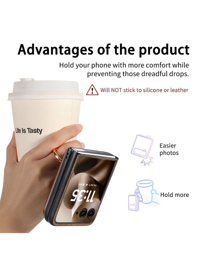 For Motorola Razr 60 Ultra Case, PU Leather Card Slot Holder Wallet Phone Case Ring Bracket Shockproof Cover Brown - Image 5