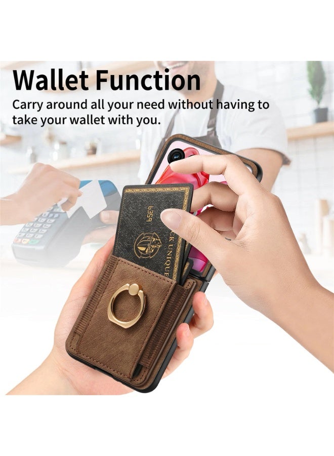 For Motorola Razr 60 Ultra Case, PU Leather Card Slot Holder Wallet Phone Case Ring Bracket Shockproof Cover Brown - Image 3