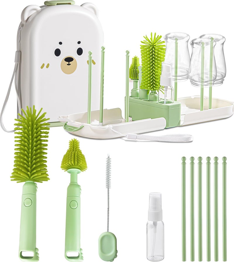 Detsuk Travel Baby Bottle Cleaner Kit with Storage Case â€“ 6-in-1 Compact Bottle Brush Set for Infant Feeding, Breast Pump Parts & On-The-Go Washing â€“ Baby Travel Essentials for Flying (Green) - Image 1