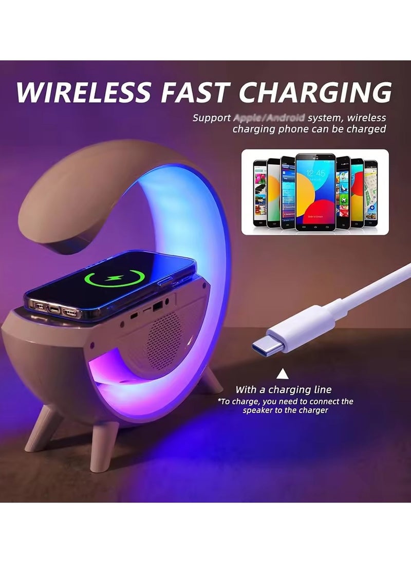 micro speed Digital Clock Wireless Charger Colorful Lamp And Bluetooth Speaker For Home Bedroom White  - Image 3