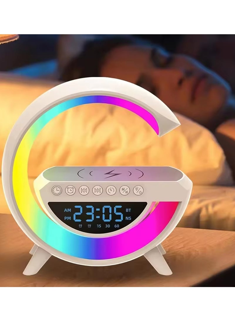 micro speed Digital Clock Wireless Charger Colorful Lamp And Bluetooth Speaker For Home Bedroom White  - Image 5