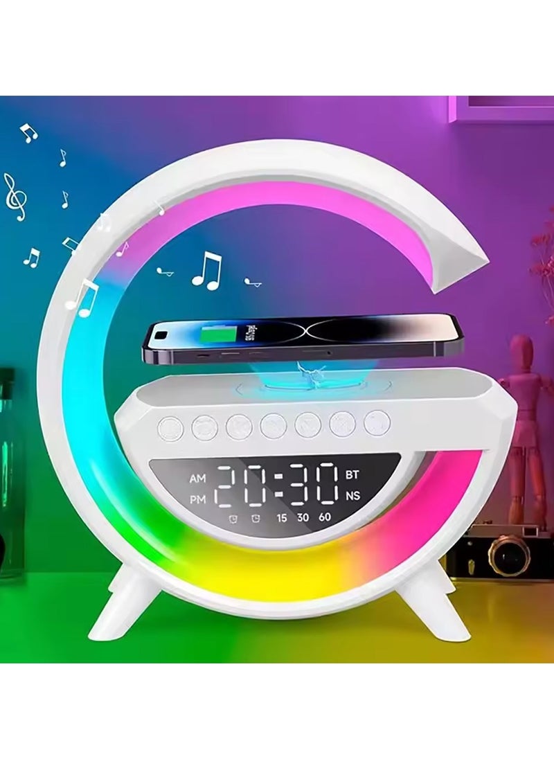 micro speed Digital Clock Wireless Charger Colorful Lamp And Bluetooth Speaker For Home Bedroom White  - Image 4