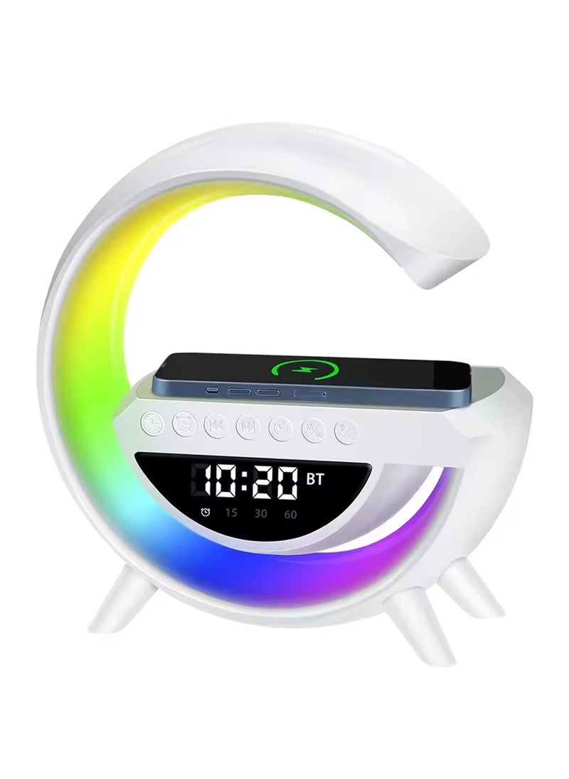micro speed Digital Clock Wireless Charger Colorful Lamp And Bluetooth Speaker For Home Bedroom White  - Image 1