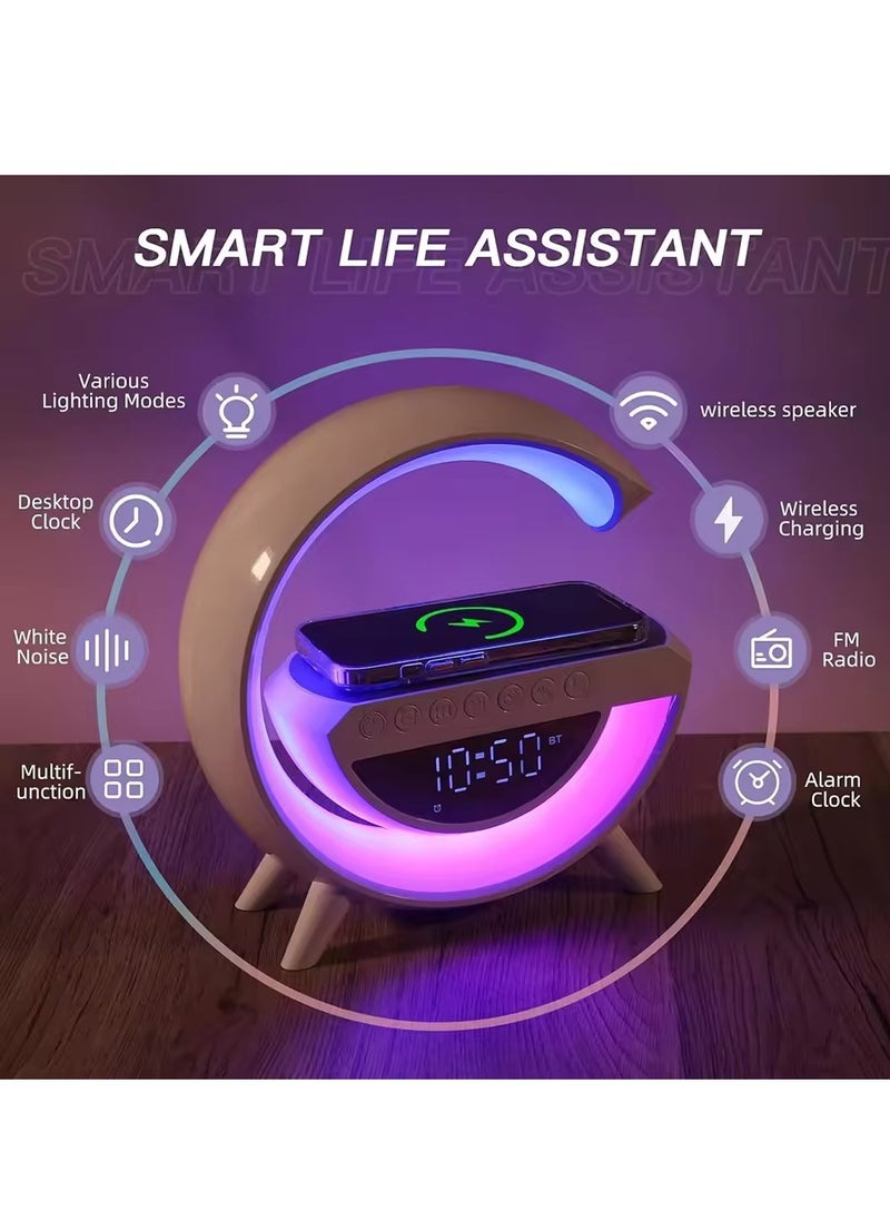 micro speed Digital Clock Wireless Charger Colorful Lamp And Bluetooth Speaker For Home Bedroom White  - Image 2