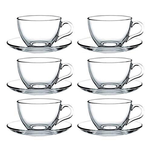 Incrizma Imported Glass Tea Cup & Saucer Set Clear Cups, 220 ml Capacity - Durable - Tea Cup Set of 12 Pcs (6 Cups & 6 Saucers) - Image 2