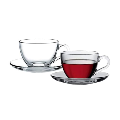 Incrizma Imported Glass Tea Cup & Saucer Set Clear Cups, 220 ml Capacity - Durable - Tea Cup Set of 12 Pcs (6 Cups & 6 Saucers) - Image 1