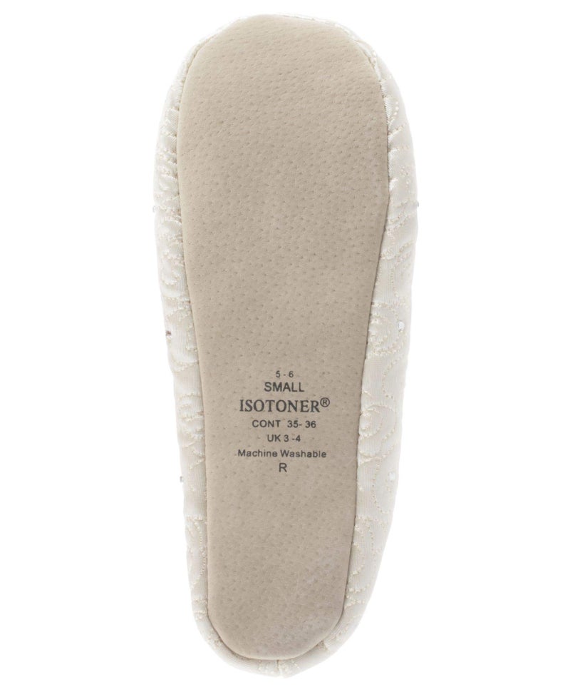 isotoner Womenâ€™s Rose Quilted Ballerina Slippers with Rhinestone Embellishment and Genuine Suede Sole , Ivory, 8 9 US - Image 3