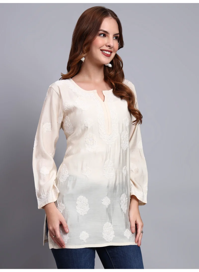 Alaya Beige Hand Embroidered Chikankari Chanderi Kurti-AL4090 for Women | Best Price UAE