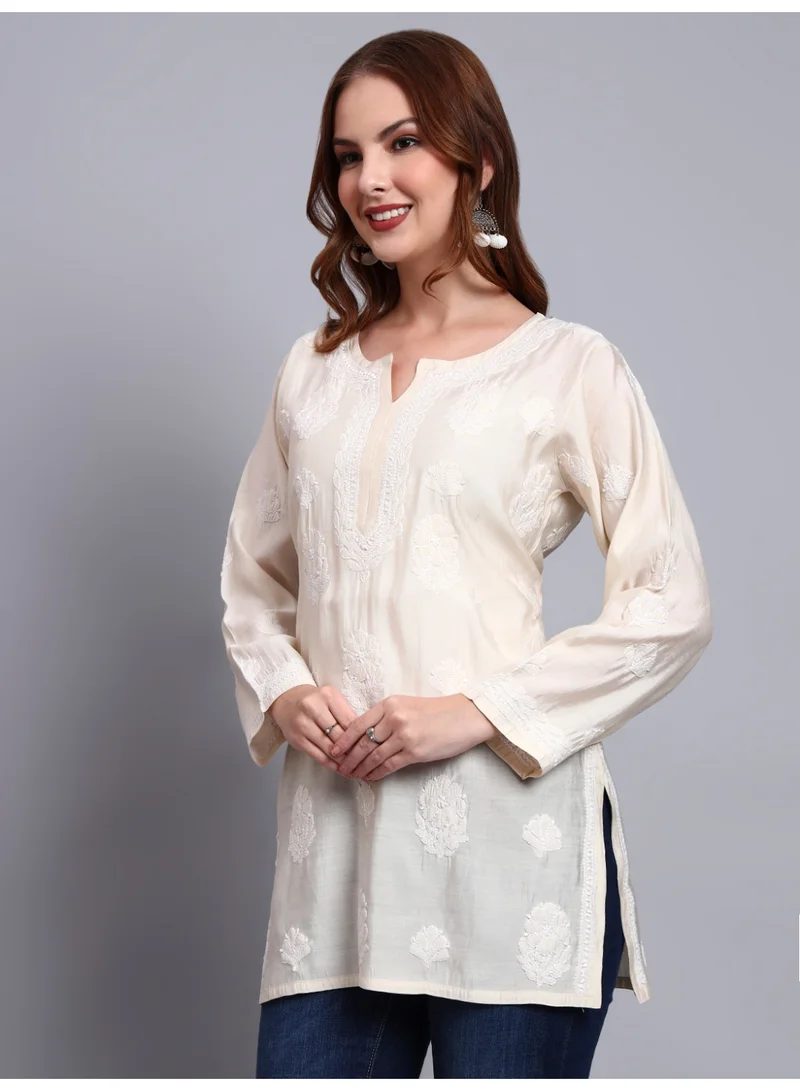 Alaya Beige Hand Embroidered Chikankari Chanderi Kurti-AL4090 for Women | Best Price UAE