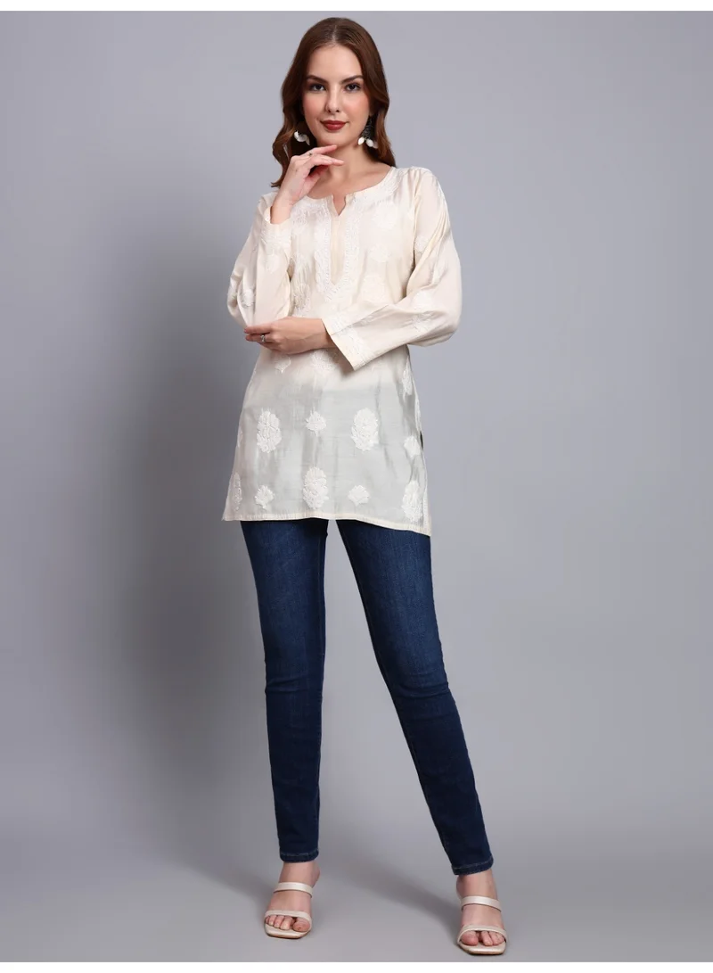الايا مطرز يدويًا Chikankari Chanderi Kurti-AL4090
