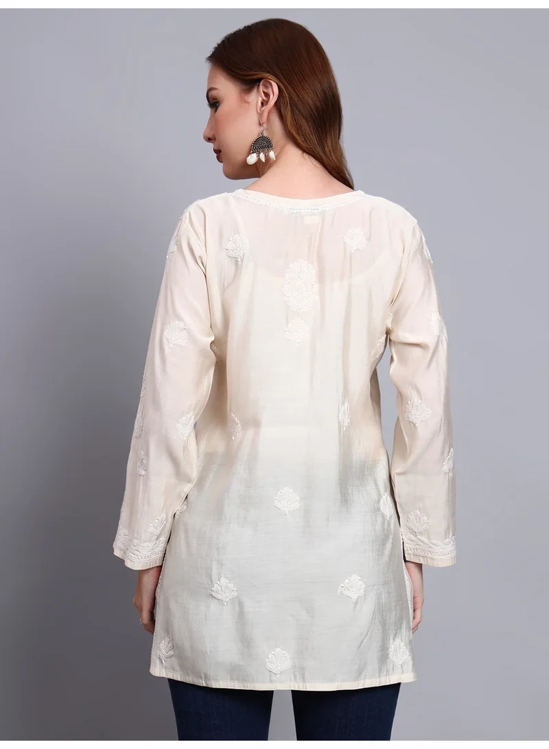 الايا مطرز يدويًا Chikankari Chanderi Kurti-AL4090