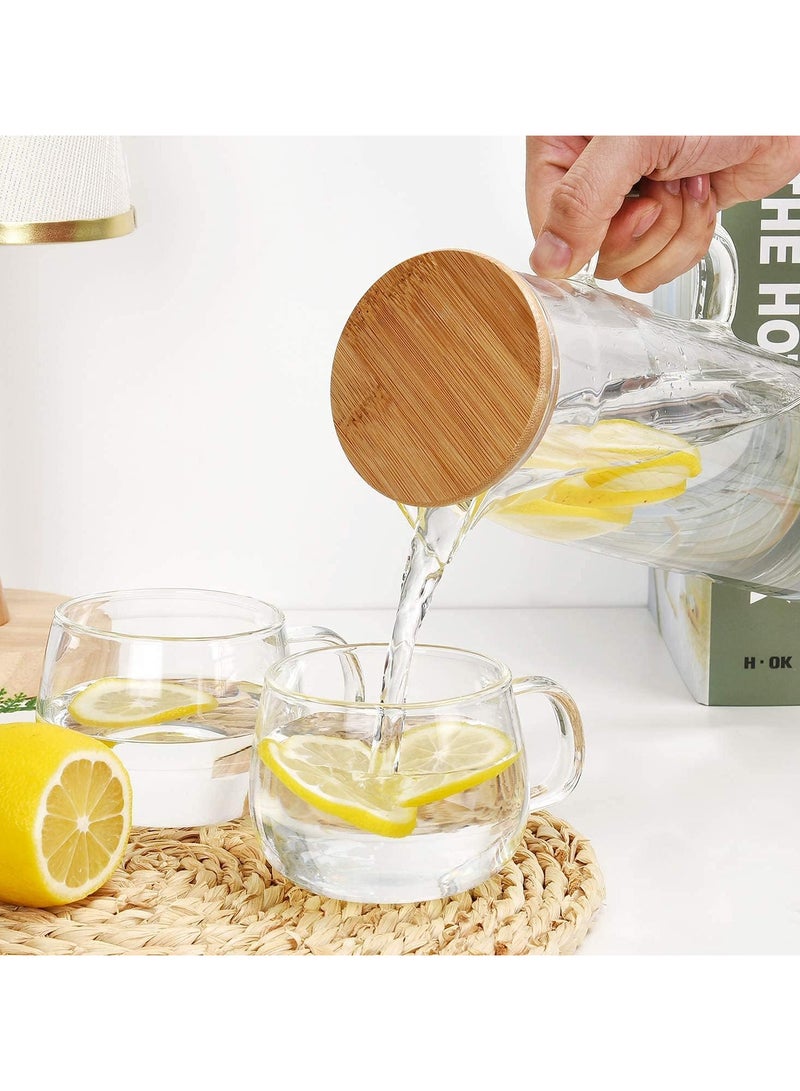 AUTOYSUR جركن زجاجي مع أكواب وعاء ماء مع أغطية من الخيزران (1000 مل) - Image 3