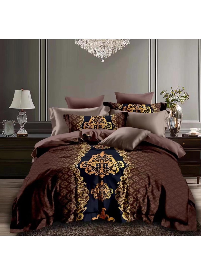 AL RAID King Size Luxury Royal Bedding Set with Baroque Gold Embroidery– Luxury Microfibre Cotton Material, Includes 1 Duvet Cover with 1 Fitted Sheet and 4 Pillowcases 220x240cm 