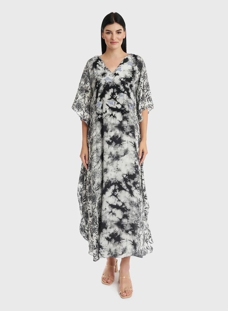 KASHKHA Viscose Monochrome Floral Print Poncho Dres