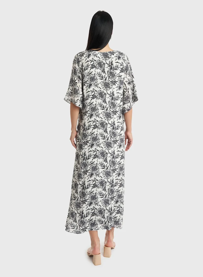 KASHKHA Viscose Monochrome Floral Print Poncho Dres