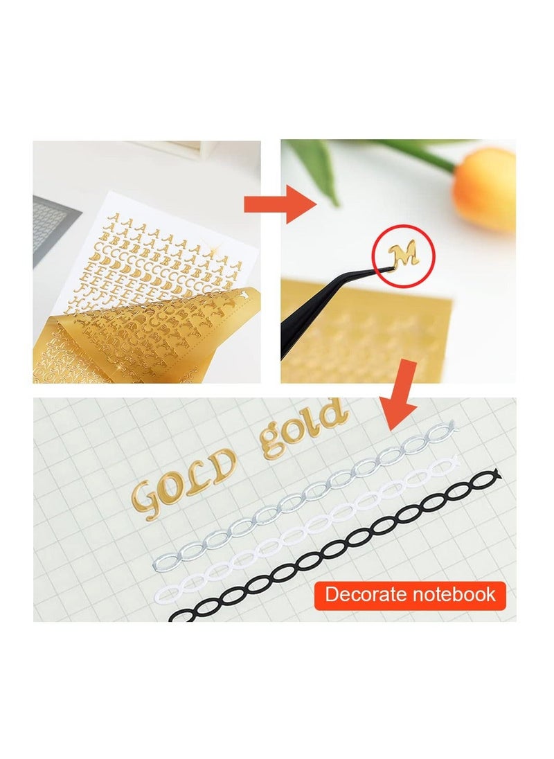 Y&D Alphabet Chain Stickers, Glitter Metallic Letter Self Adhesive Number Sticker, for Diy Crafts Scrapbooking and Greeting Cards, Phones, Laptops, Helmets(4 Styles, 4 Colours)(16 Sheets )  - Image 4