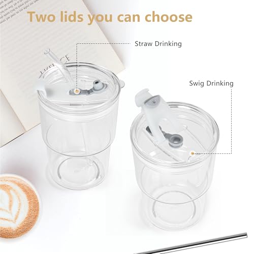 Icesip 15 oz Plastic Matcha Iced Coffee Cups with Lids and Straws Set of 2, Unbreakable Drinking Glasses Reusable Iced Coffee Glass to Go Cup for Tea Smoothie Juice Cup Dishwasher Safe - Image 4