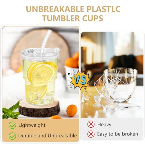 Icesip 15 oz Plastic Matcha Iced Coffee Cups with Lids and Straws Set of 2, Unbreakable Drinking Glasses Reusable Iced Coffee Glass to Go Cup for Tea Smoothie Juice Cup Dishwasher Safe - Image 3