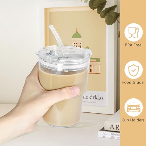 Icesip 15 oz Plastic Matcha Iced Coffee Cups with Lids and Straws Set of 2, Unbreakable Drinking Glasses Reusable Iced Coffee Glass to Go Cup for Tea Smoothie Juice Cup Dishwasher Safe - Image 5