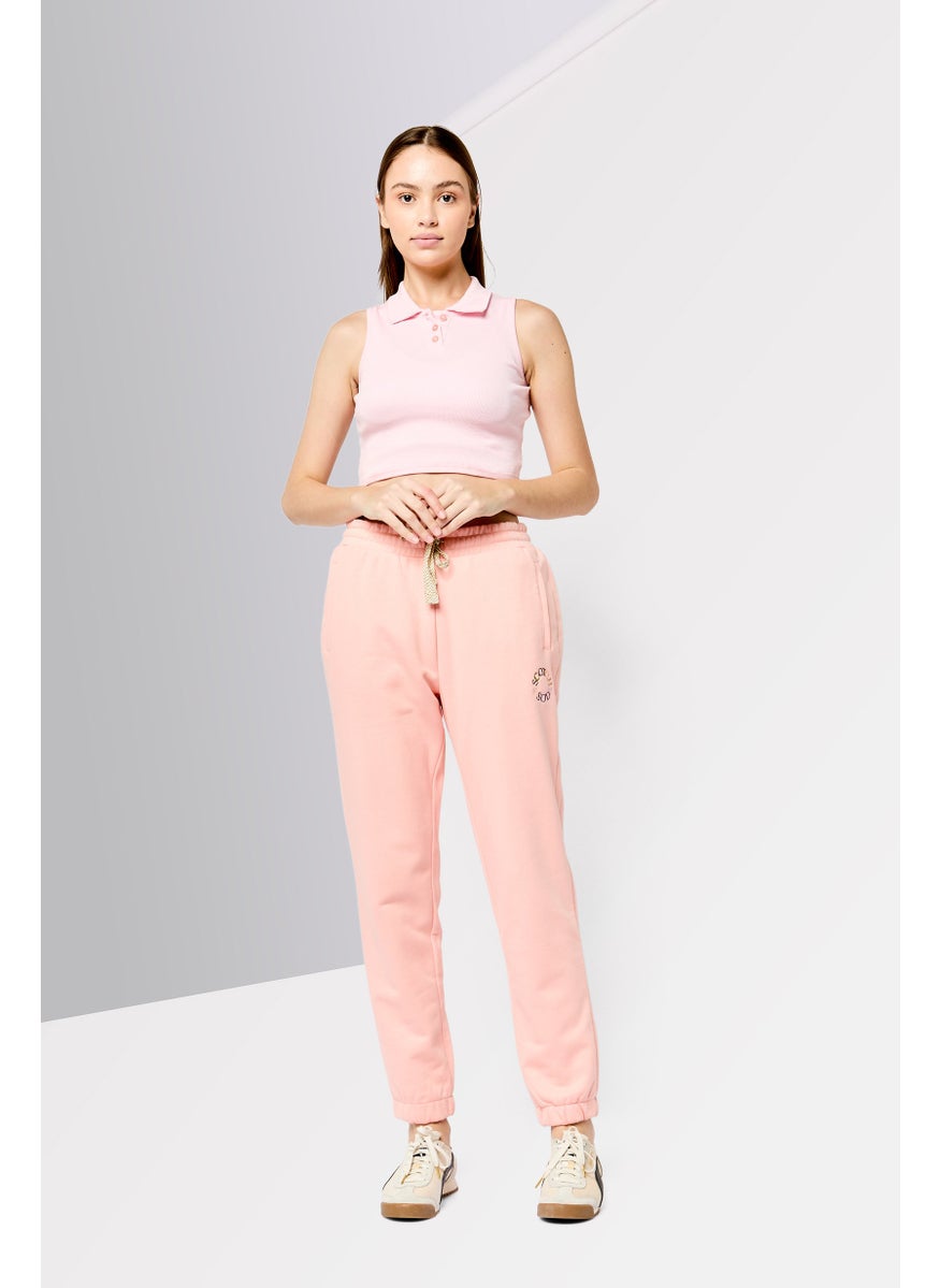Scotch & Soda Women Regular Fit Embroided Logo Jogger Pants, Peach  - Image 2