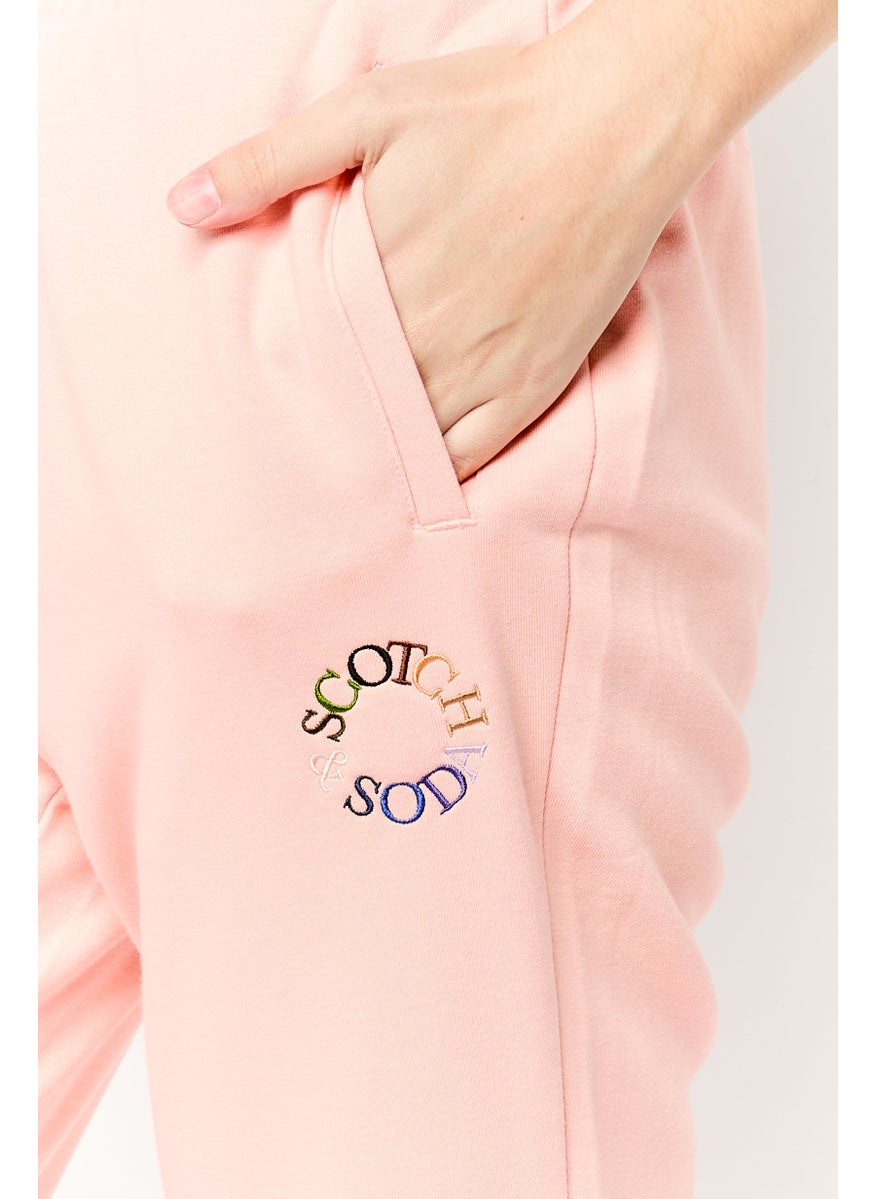Scotch & Soda Women Regular Fit Embroided Logo Jogger Pants, Peach  - Image 3