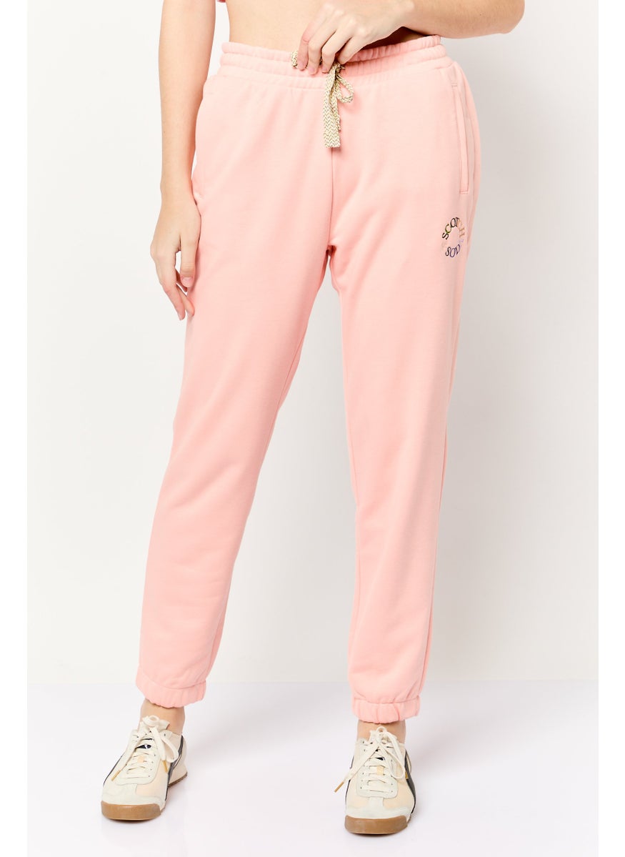 Scotch & Soda Women Regular Fit Embroided Logo Jogger Pants, Peach  - Image 1