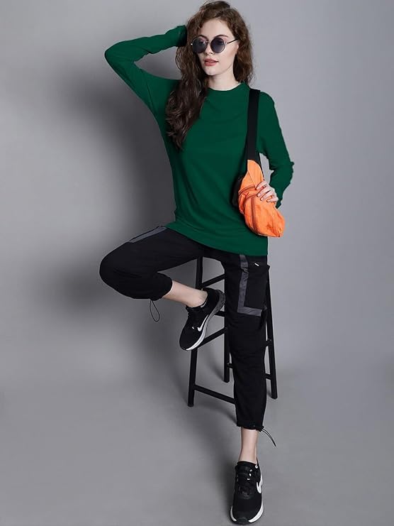 JUNEBERRY® Cotton Round Neck Regular Fit Plain Solid Full Sleeve T-Shirt Combo for Women (Pack of 3) (PO3_JB_FS_BK_SW_GR_S) - Image 3