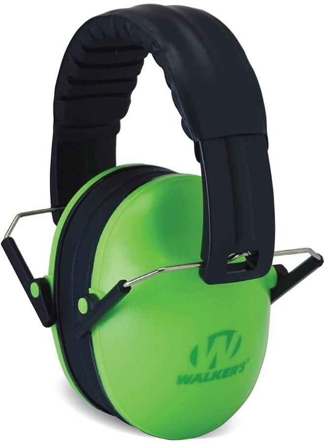 Walker's WALKERâ€™S Youth Childrenâ€™s Low Profile Lightweight Padded Headband Adjustable Folding Noise-Reducing Hearing Protection Earmuffs, Lime Green - Image 1