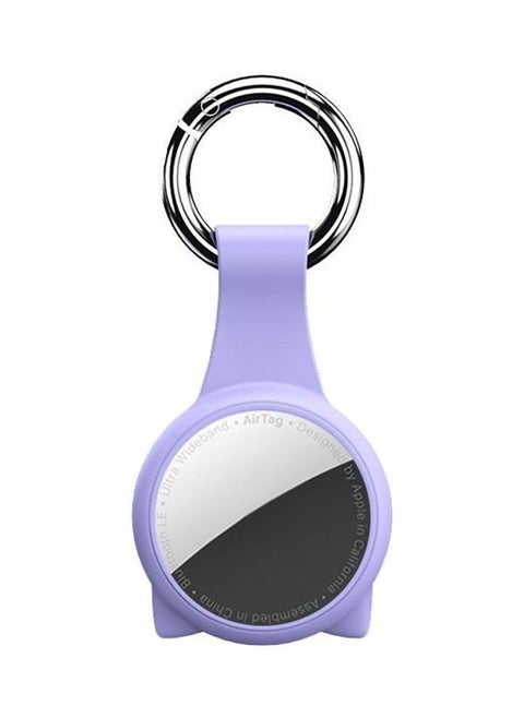 Cat Ear Anti-Scratch Shockproof Silicone Protective Cover Case with Keychain Hook Loop for Apple AirTag Purple