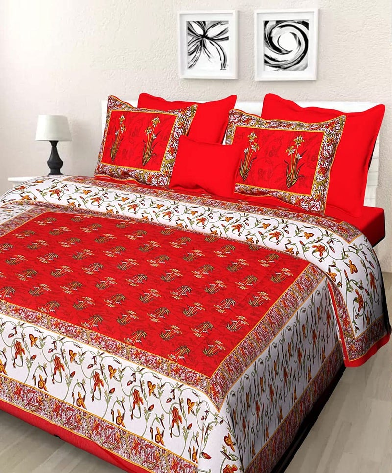 BedZone Cotton Rajasthani Jaipuri Traditional Double Bed Bedsheet with 2 Pillow Covers Multi01 Queen Size - Image 2
