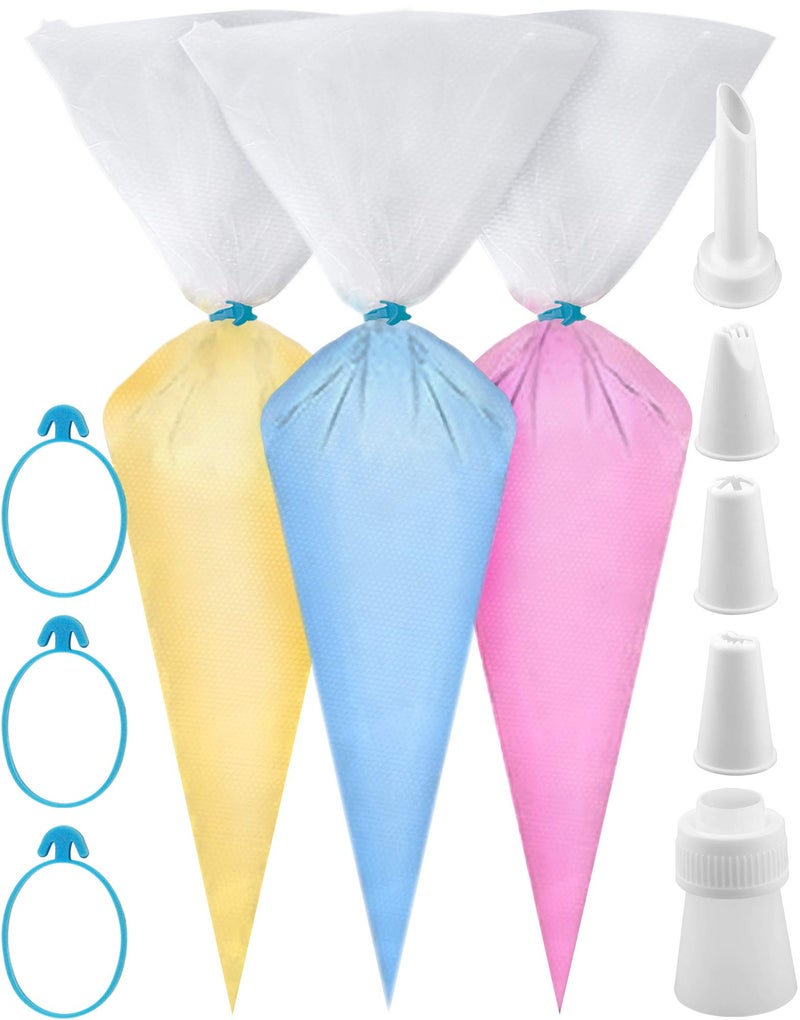 Weetiee Pastry Bag  100 Pieces 16 Inch Extra Thick Disposable Piping Bags Set with 8 decorating tips 1 coupler and 3 Bag Ties for Cake Decorating Royal Frosting