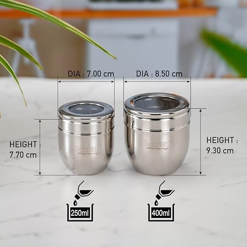 Sumeet Stainless Steel Conical Shape Canisters/Dabba/Storage Containers for Kitchen with See Through Lid, Set of 6 Pcs, (250ml-7cm Dia-3Pc & 400ml-8.5cm Dia-3Pc), Silver - Image 4