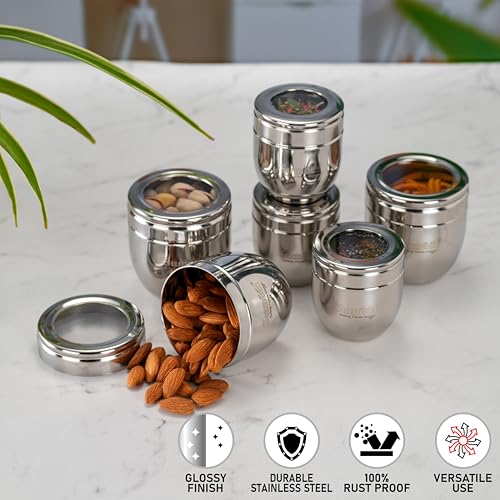 Sumeet Stainless Steel Conical Shape Canisters/Dabba/Storage Containers for Kitchen with See Through Lid, Set of 6 Pcs, (250ml-7cm Dia-3Pc & 400ml-8.5cm Dia-3Pc), Silver - Image 3