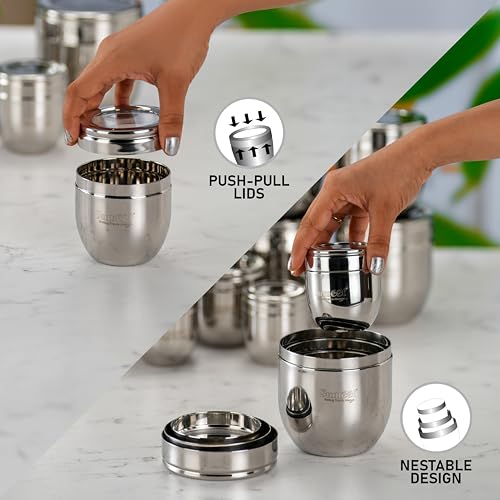 Sumeet Stainless Steel Conical Shape Canisters/Dabba/Storage Containers for Kitchen with See Through Lid, Set of 6 Pcs, (250ml-7cm Dia-3Pc & 400ml-8.5cm Dia-3Pc), Silver - Image 2