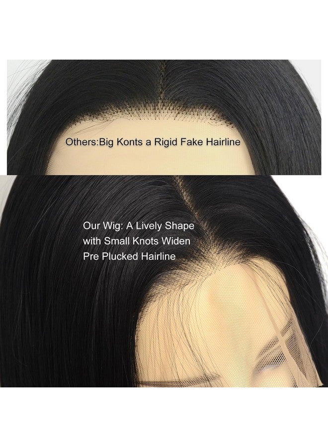 BLUPLE Long Straight 13X6 Lace Front Wigs #1B Black Natural Heat Resistant Synthetic Hair Half Hand Tied Wigs For Women Cosplay Daily Wear (Black, 22 Inches)