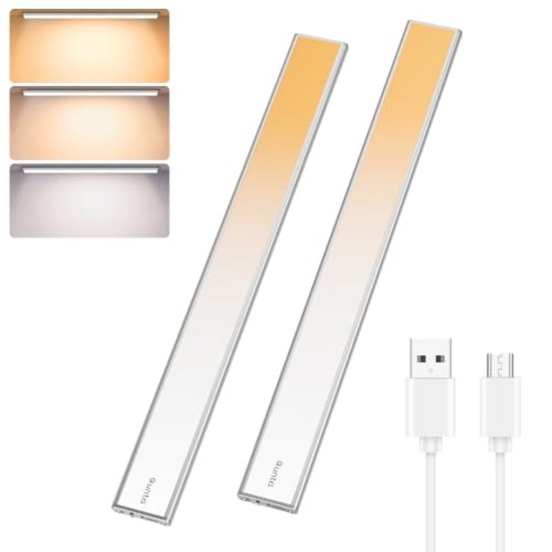 Under Cabinet Lighting for Kitchen, Wardrobe, Bedroom: 40cm LED Magnetic Motion Sensor Light, Rechargeable USB-C, 3 Color Modes, White/Black/Gray - Image 1