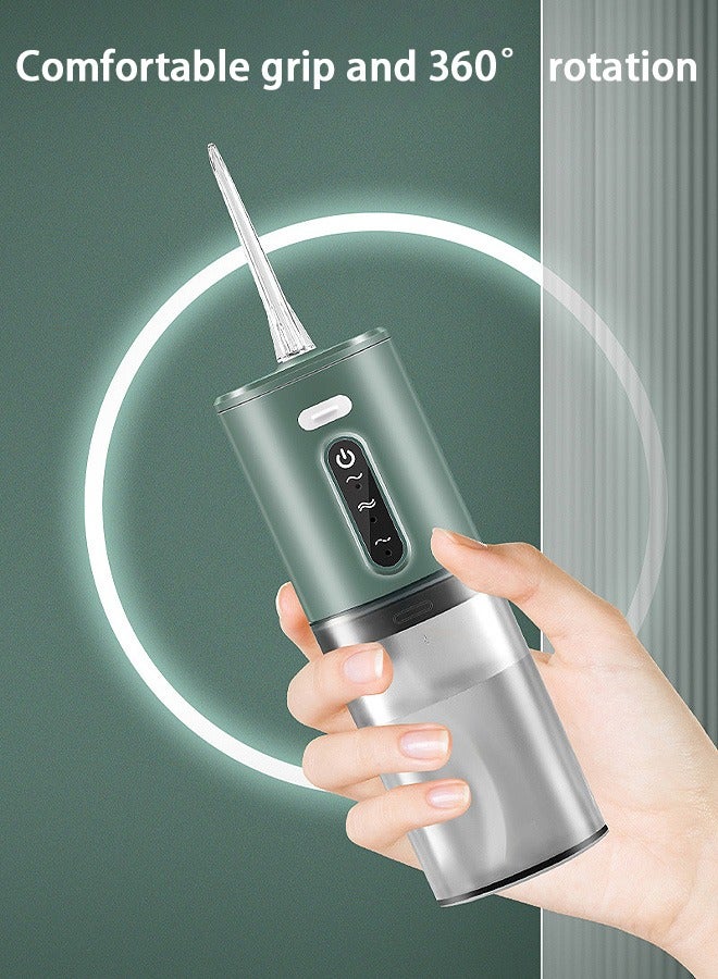 جهاز تنظيف الأسنان المائي المحمول مع 3 أوضاع ، جهاز ري فموي قابل لإعادة الشحن ، 2 منظف أسنان جيتس (أخضر) - Image 5