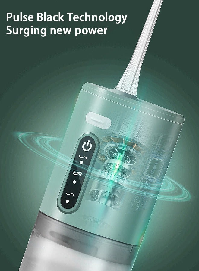 جهاز تنظيف الأسنان المائي المحمول مع 3 أوضاع ، جهاز ري فموي قابل لإعادة الشحن ، 2 منظف أسنان جيتس (أخضر) - Image 4