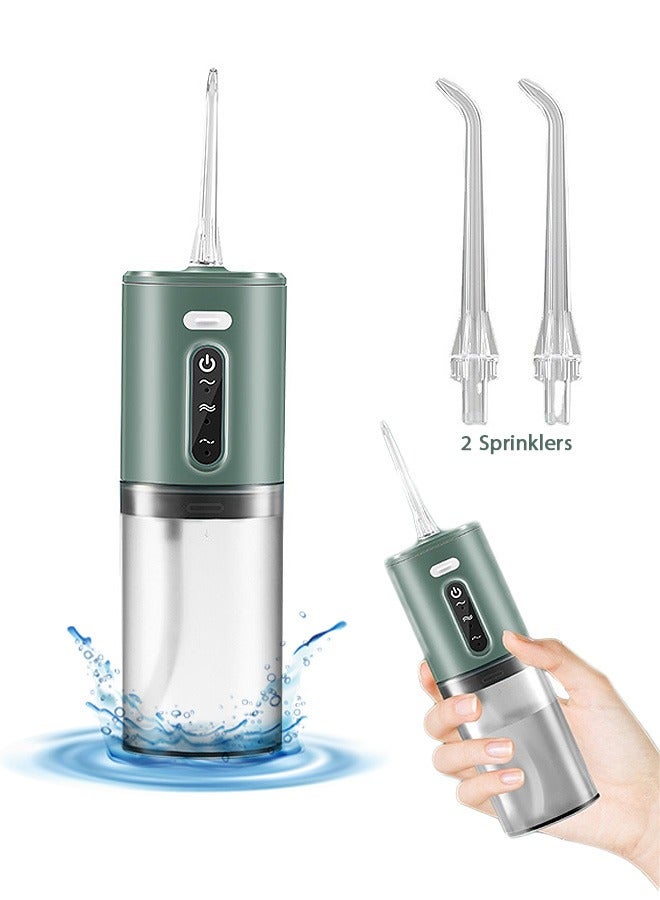 جهاز تنظيف الأسنان المائي المحمول مع 3 أوضاع ، جهاز ري فموي قابل لإعادة الشحن ، 2 منظف أسنان جيتس (أخضر) - Image 1