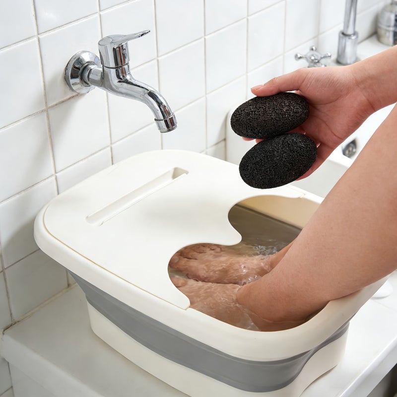 One Pink Foot Bath Basin And Pumice Stone Portable Soaking Tub Foldable Durable Foot Spa For Home Massage And Foot Care - Image 3