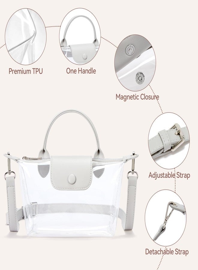 BOSTANTEN Clear Bag for Stadium Approved Small Crossbody Purse Handbags for Concerts Sports Events Light Grey - Image 3