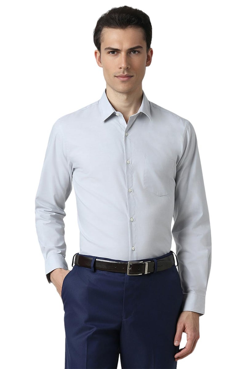 Peter England Men's Classic Solid Full Sleeve Slim Fit Shirt | Wonder Fabric | Cotton Rich | Pin Point Oxford Grey - Image 1